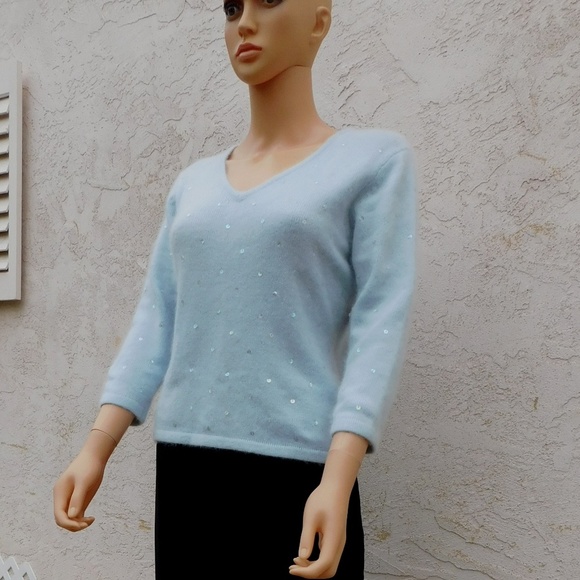 PIERRE CARDIN Pullover Blue Angora 1950s Style New - Picture 4 of 7